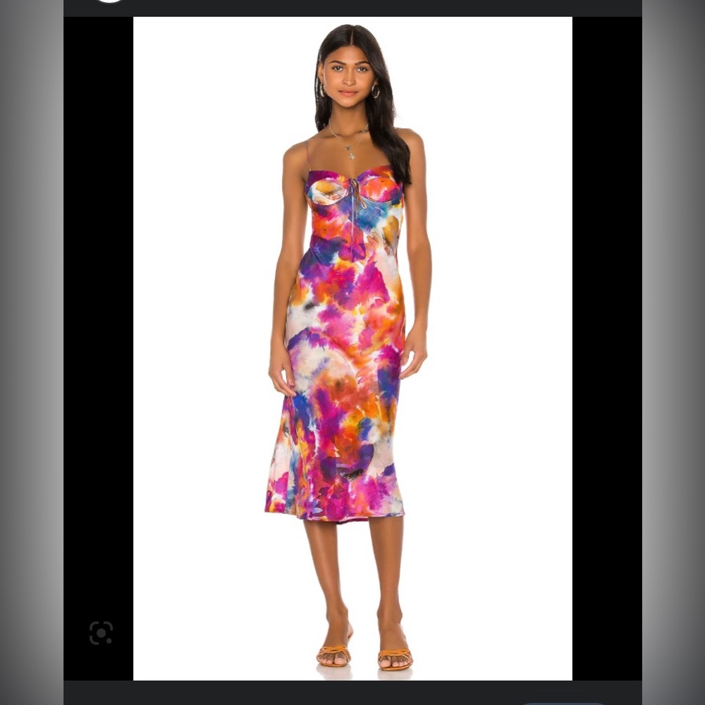 REVOLVE Sun Becomes Her Corset Midi Dress in Botanical Tie Dye